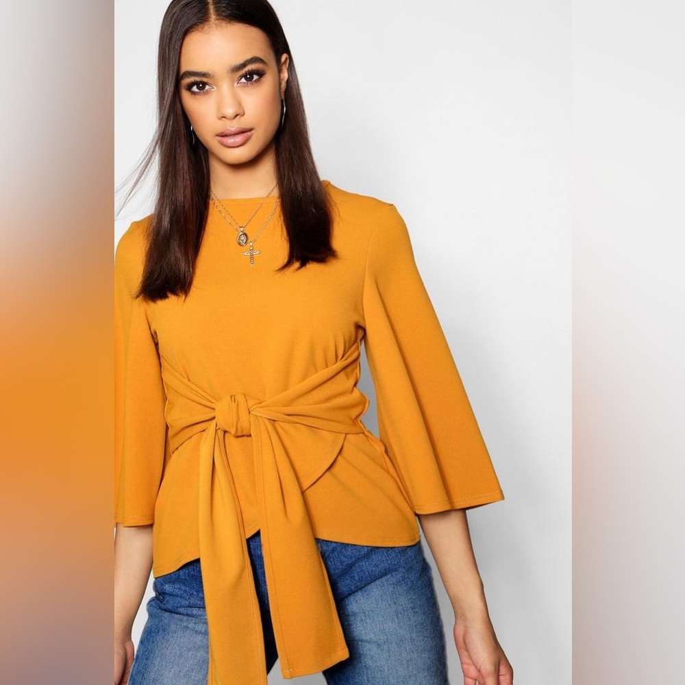 BOOHOO KIMONO SLEEVE TIE WAIST TOP size 10